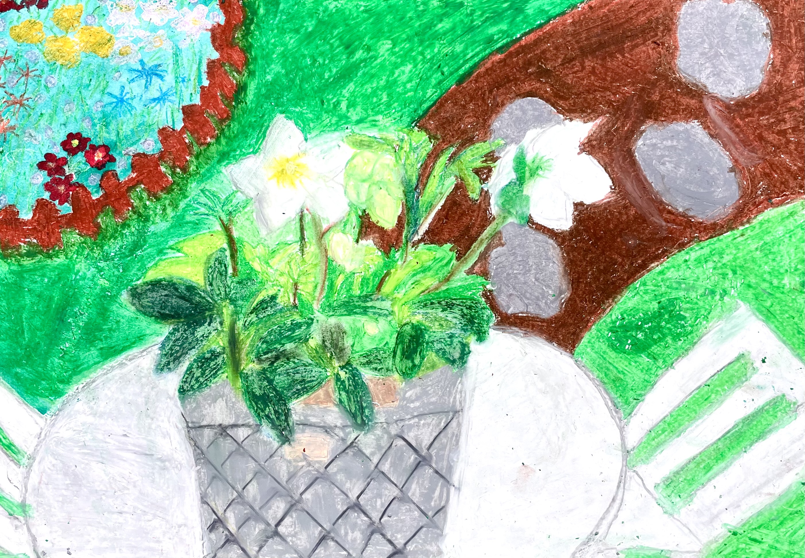 緑の中の白い花