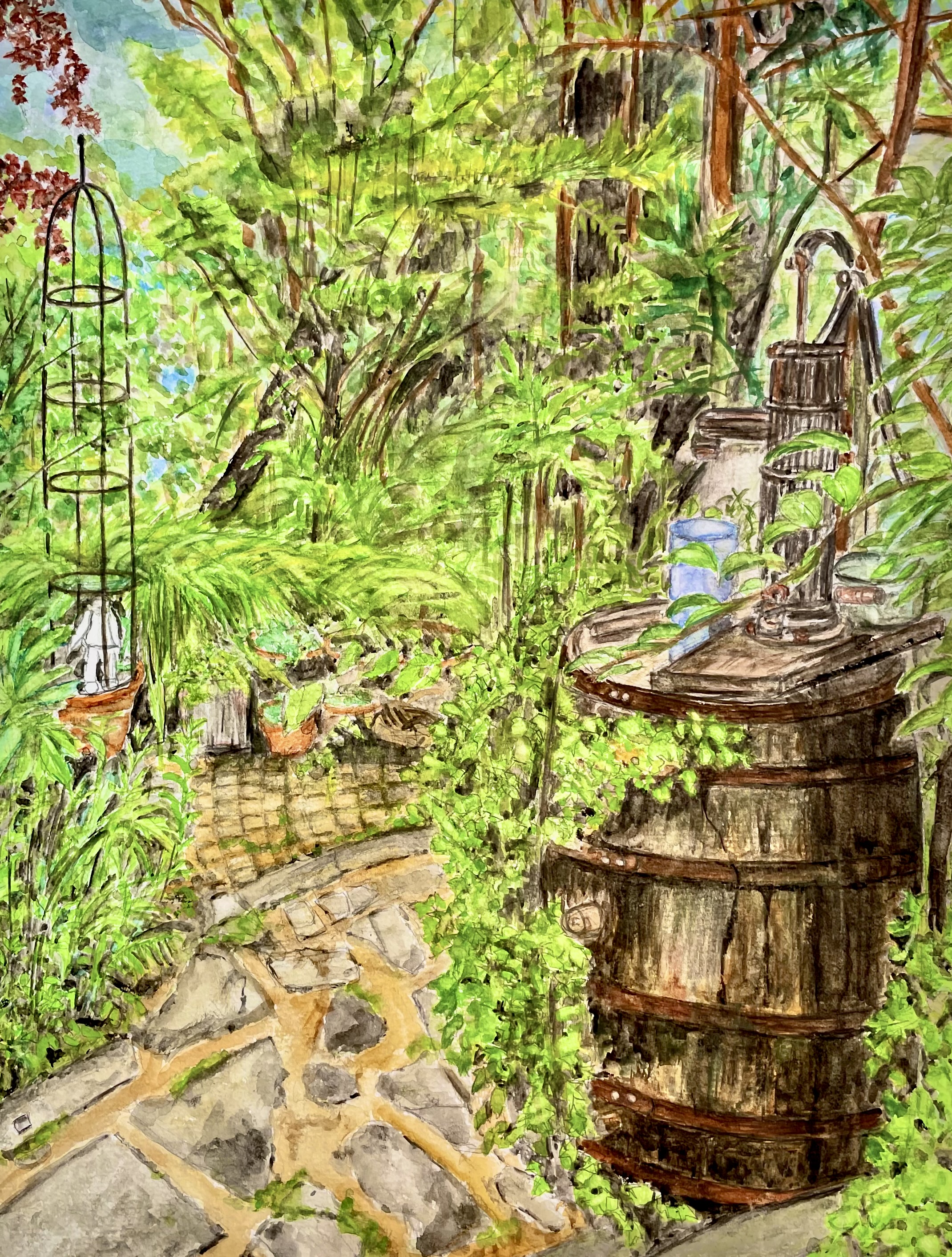 ポンプのある庭